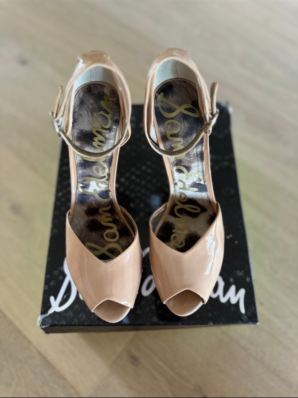 Sam Edelman Blush Patent Leather Peep-Toe Platform Heels - Picture 9 of 12